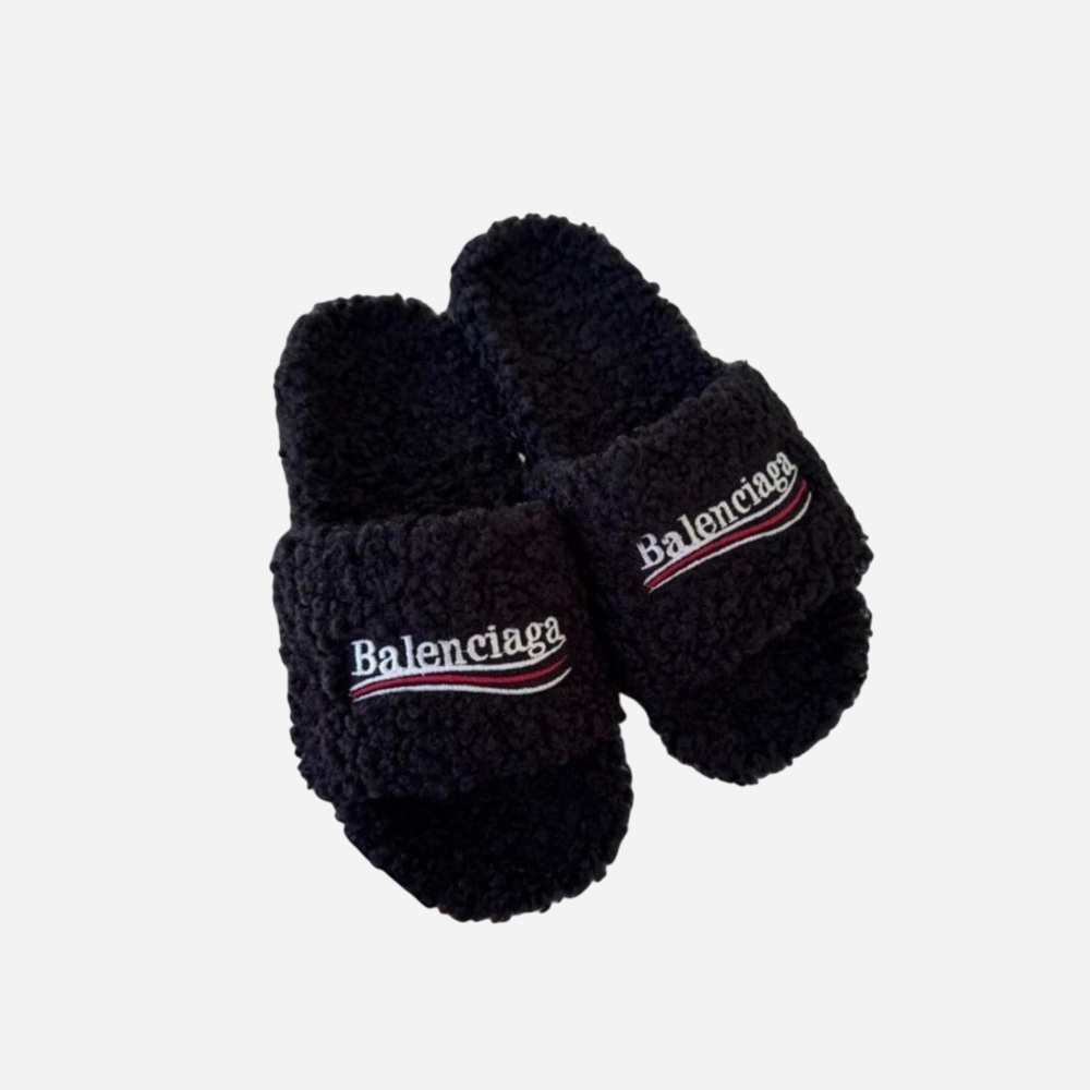 Balenciaga Black Textured Slides